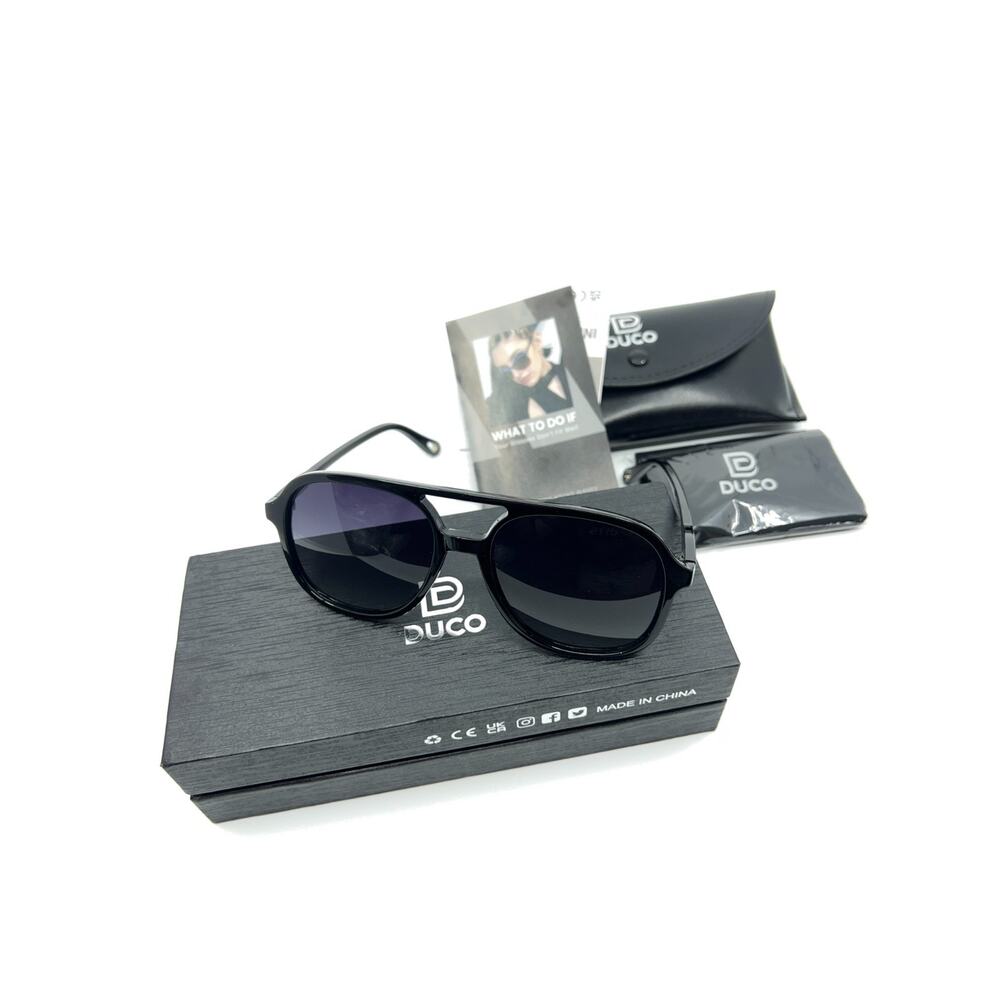 DUCO DC1230 Women’s Polarized Round Sunglasses Black UV400 New